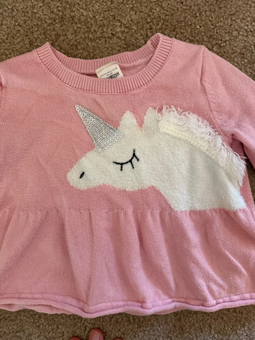 Osh Kosh Pink Unicorn Peplum Sweater